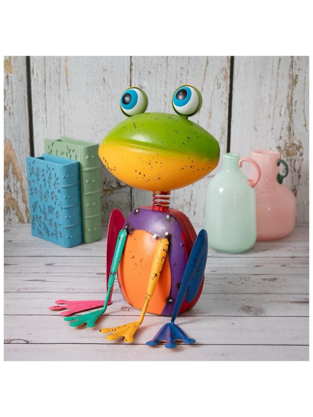 NWT Spring Shop Multi-Color Distressed Wobble Head Metal Frog